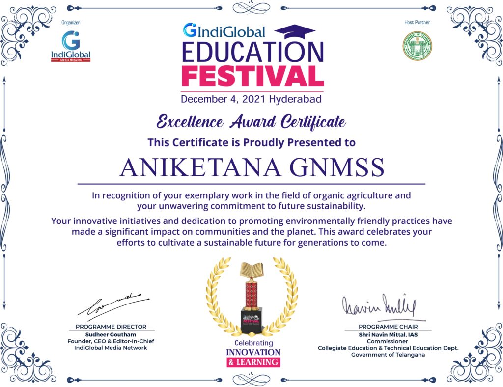 National award certificate-Aniketana
